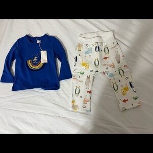 NEW Catamini 2pc Blue LS Shirt & Pants Set Rainbow Animal 18M